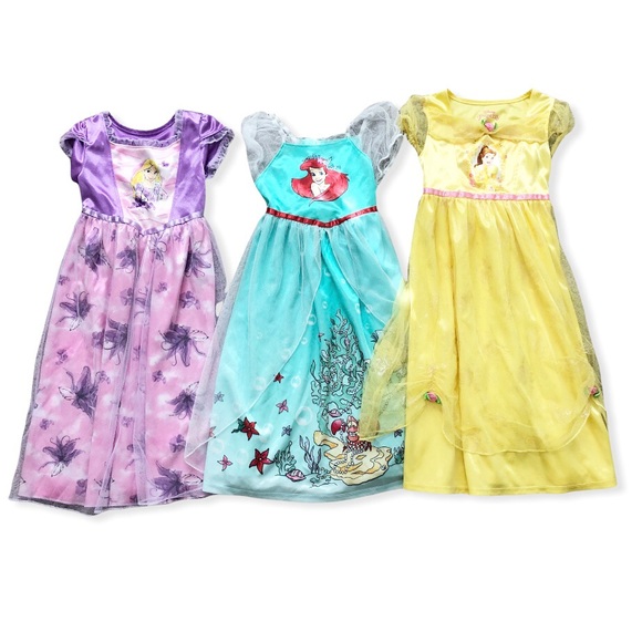 Disney Princess Nightgowns - Set of 3 Rapunzel, Belle & Ariel Little Mermaid 4T